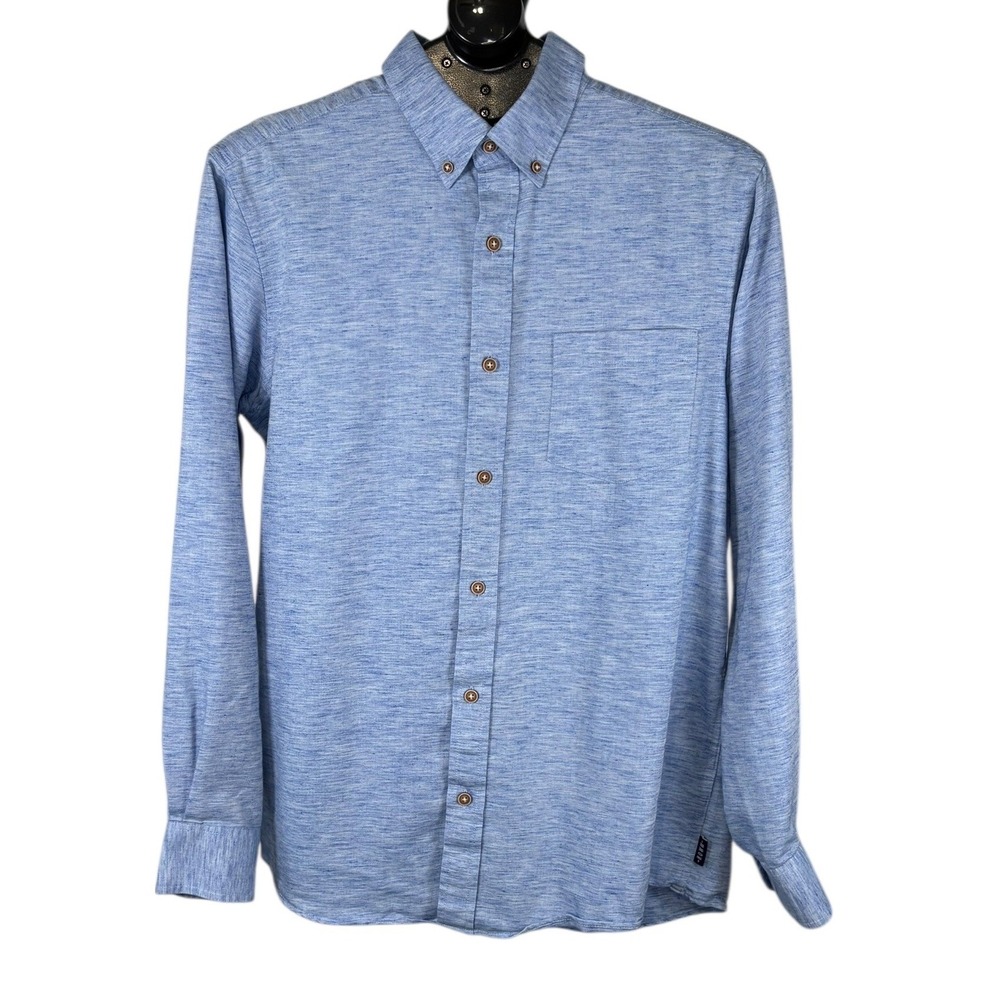 ROWM Mens Light Blue Heathered Long Sleeve Button Down Shirt Medium
